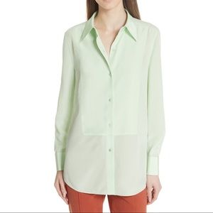 Tory Burch Womens Janet Silk Button Up Blouse Mint Green French Cuffs size 6